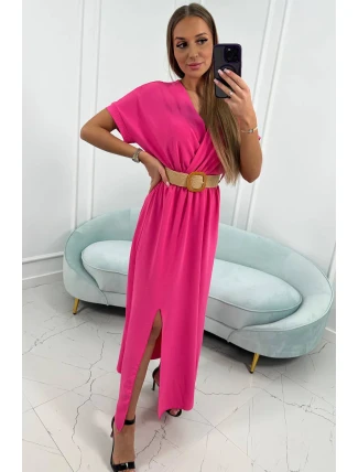 Dlouhé šaty s ozdobným páskem růžové