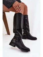 Zateplené dámské kozačky na ploché podrážce s ozdobným detailem Černé Renaya Zateplené dámské kozačky na ploché podrážce s ozdobným detailem Černé Renaya