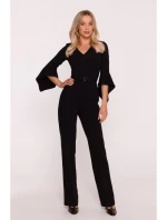 S416 Kombinéza s volánkovými rukávy - černá