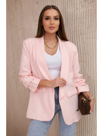Elegantní bunda s klopami světle pudrově růžová