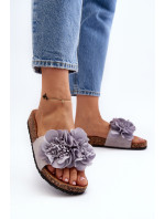 Dámské pantofle s květinami, šedá Lulania