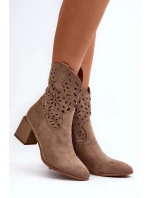 Dámské kotníkové boty s dírkovaným svrškem na bloku ASA217-7 Béžová - Jezzi Dámské kotníkové boty s dírkovaným svrškem na bloku ASA217-7 Béžová - Jezzi