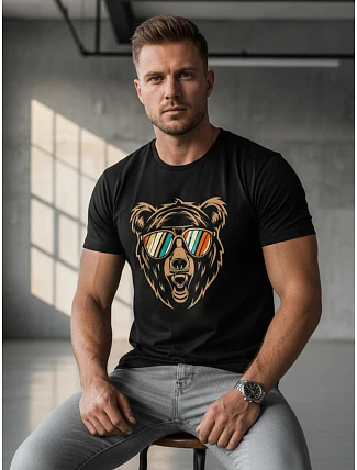 Pánské bavlněné tričko s potiskem medvídka černé FashionStreet NX041R Pánské bavlněné tričko s potiskem medvídka černé FashionStreet NX041R