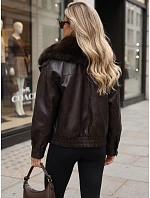 Dámská zimní kožená bunda s kožešinou, hnědá, FashionStreet TY6027 Dámská zimní kožená bunda s kožešinou, hnědá, FashionStreet TY6027
