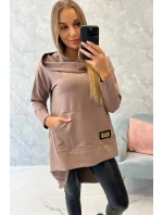 Mikina s dlouhými zády a kapucí mocca Mikina s dlouhými zády a kapucí mocca