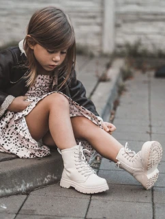 Dětské Kožené Kozačky Se Zipem Béžove Omua