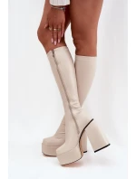 Dámské Kozačky Na Podpatku A Platformě Světle Béžové Yavira