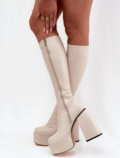 Dámské Kozačky Na Podpatku A Platformě Světle Béžové Yavira