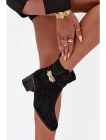 Zateplené dámské boty se zlatou ozdobou na podpatku černé Sarona Zateplené dámské boty se zlatou ozdobou na podpatku černé Sarona