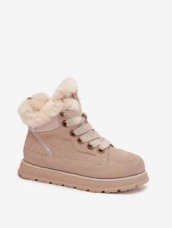 Dámské semišové sněhule – trapery na platformě s kožíškem Big Star – béžové