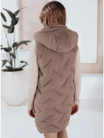 Dámská dlouhá prošívaná vesta s kapucí tmavě béžová FashionStreet TY5100