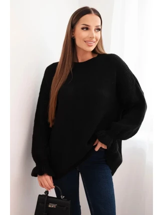 Dámský svetr s příměsí mohéru a vlny volného střihu černý Dámský svetr s příměsí mohéru a vlny volného střihu černý