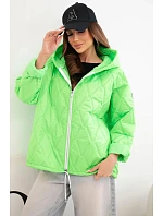 Dámská jarní prošívaná bunda s kapucí a zipem zelený neon