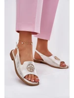 Dámské Sandály Na Plochém Podpatku S Ozdobou S.Barski KV51-002 Stříbrné Dámské Sandály Na Plochém Podpatku S Ozdobou S.Barski KV51-002 Stříbrné