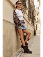 Zateplené dámské kotníkové boty s třásněmi a klarami na ploché podrážce čokoládové Helianne