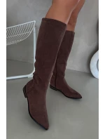 Dámské semišové kozačky na nízkém podpatku Eelin – hnědé