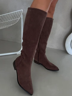 Dámské semišové kozačky na nízkém podpatku Eelin – hnědé