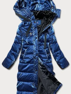 Tmavě modrá dámská lesklá péřová bunda (omdl-020)