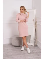 Šaty s kapucí a kapsami tmavě pudrově růžové