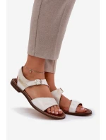 Dámské kožené ploché sandály Zazoo 3014 zlaté oprané