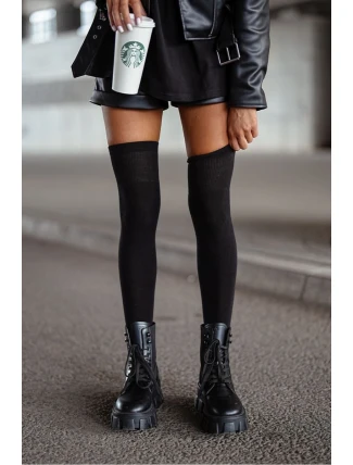 Dámské bavlněné hladké černé podkolenky