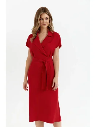S363 Košilové šaty s páskem na zavázání - červené S363 Košilové šaty s páskem na zavázání - červené