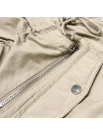 Béžová dámská zimní bunda typu parka s mechovitou kožešinovou podšívkou a s kapucí (7602BIG)