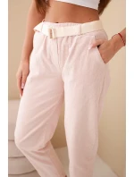 Dámské kordové kalhoty s páskem tmavě pudrově růžové