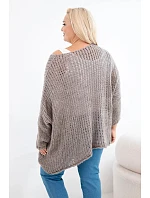 Dámský svetr oversized s výstřihem do V a delším zadním dílem průřezový fango