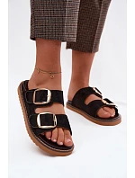 Dámské pantofle z imitace semiše s zlatými přezkami Černé Averia