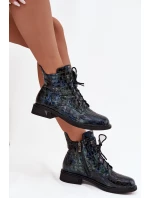 Lakované dámské botky z pravé kůže D&A – tmavě modré