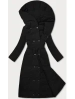 Černý oboustranný dámský kabát s páskem (WD202307)