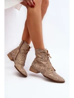 Kožené vzorované botky na plochém podpatku Maciejka 06391-04