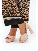 Dámské Sandály Na Podpatku A Platformě Eko Kožené Béžové Lomman