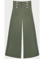 Elegantní široké dámské kalhoty v khaki barvě (33575) Elegantní široké dámské kalhoty v khaki barvě (33575)