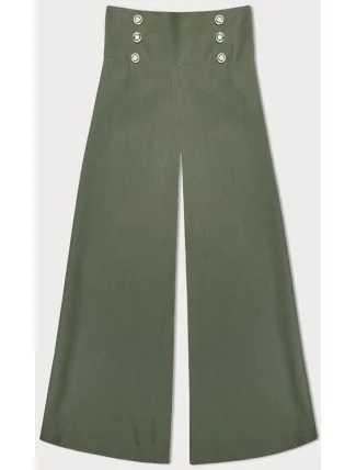 Elegantní široké dámské kalhoty v khaki barvě (33575) Elegantní široké dámské kalhoty v khaki barvě (33575)