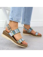 Dámské sandály na podpatku modré pletené Potocki 45302