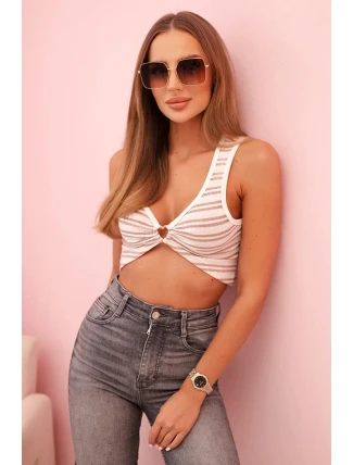 Top dámský bavlněný s výstřihem a zlatým akcentem tmavě růžová