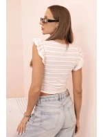 Dámská pruhovaná blůza s nařasením a volánky pudrově růžová Dámská pruhovaná blůza s nařasením a volánky pudrově růžová