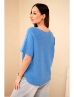 Svetr dámský s krátkým rukávem volného střihu modrý