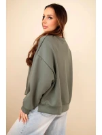 Dámská mikina s výšivkou volného střihu masełkowa khaki