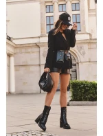 Kůže Šněrovací Boty Na Masivním Sloupku Černá Khariah