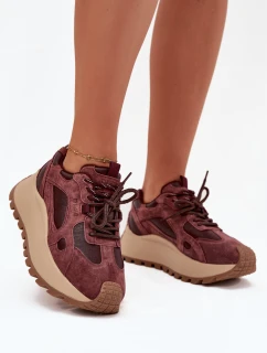 Kožené Sneakersy Na Platformě Dámské Big Star SS274625 HI-POLY SYSTEM Bordové