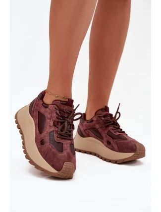 Kožené Sneakersy Na Platformě Dámské Big Star SS274625 HI-POLY SYSTEM Bordové