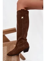 Kožené semišové kozačky cowboyové zateplené Zazoo 4224 čokoládové Kožené semišové kozačky cowboyové zateplené Zazoo 4224 čokoládové