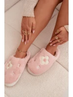Dámské chlupaté papuče s květinami – růžové Selinne