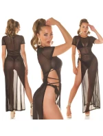 Dámské sexy síťované plážové šaty s XXL rozparkem 210221 černé - Koucla Dámské sexy síťované plážové šaty s XXL rozparkem 210221 černé - Koucla