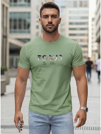 Pánské tričko s velkým nápisem, bavlněné, zelené, FashionStreet NX5137R Pánské tričko s velkým nápisem, bavlněné, zelené, FashionStreet NX5137R