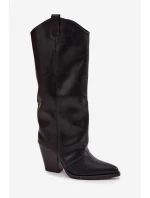 Dámské zateplené kovbojské kozačky na sloupkovém podpatku Mavine – černé Dámské zateplené kovbojské kozačky na sloupkovém podpatku Mavine – černé