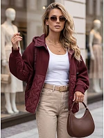 Dámská oversize přechodová bunda s kapucí, bordová, FashionStreet TY5916 Dámská oversize přechodová bunda s kapucí, bordová, FashionStreet TY5916